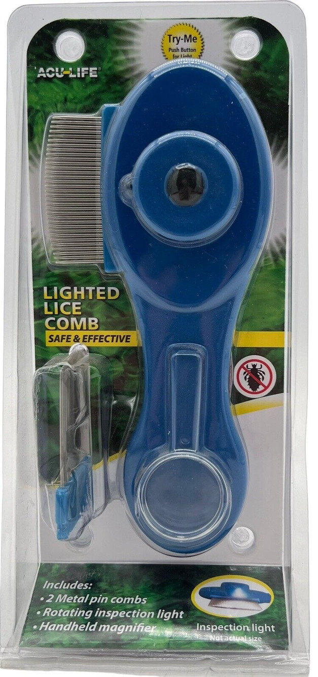 Acu Life Lighted Lice Comb Set 2 Metal Pin Combs Magnifying Glass Light NIP